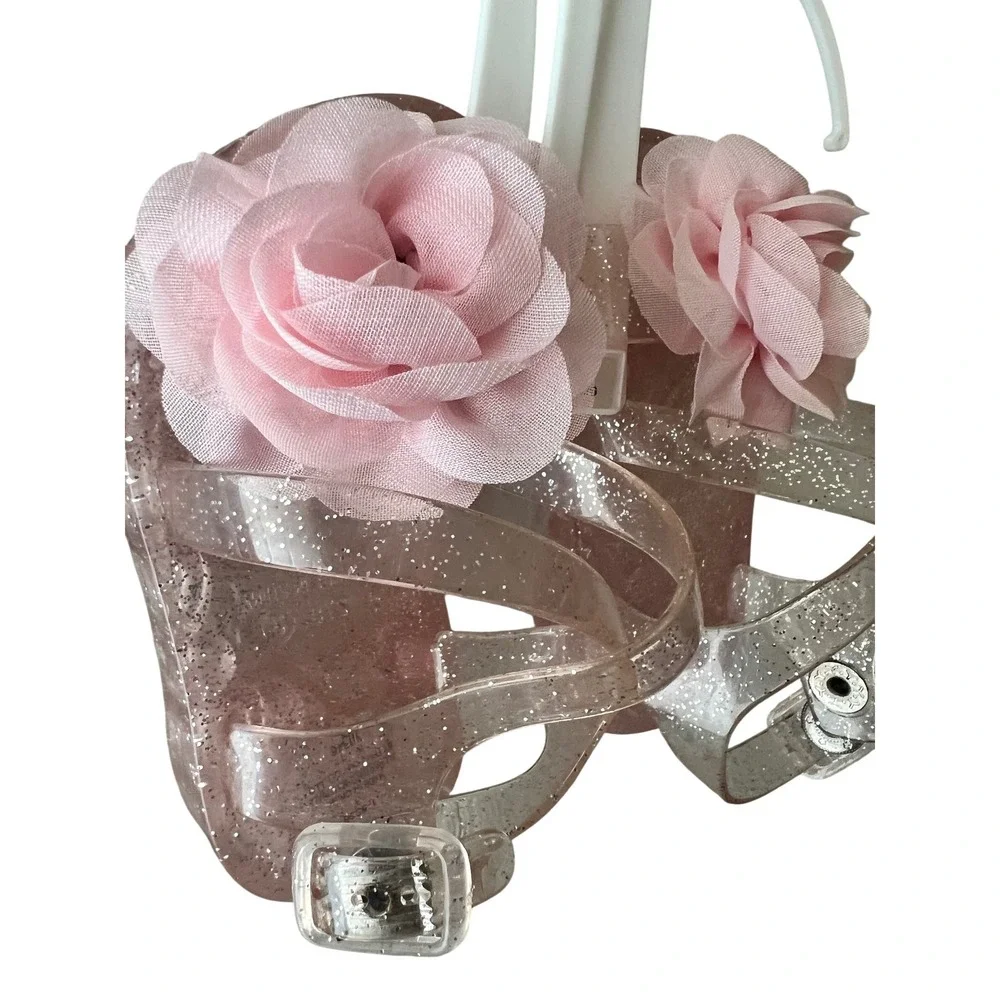Crown & Ivy Baby Pink Glitter Jelly Sandals Rose Flower Size 3 6-9 Months NEW